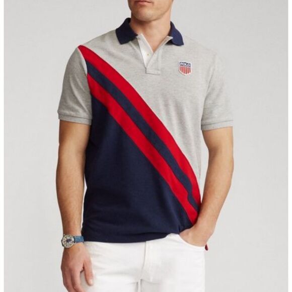 Polo Ralph Lauren Other - Polo Ralph Lauren Men's Size L Gray Navy Red Polo Shirt Sash Shield Classic Fit